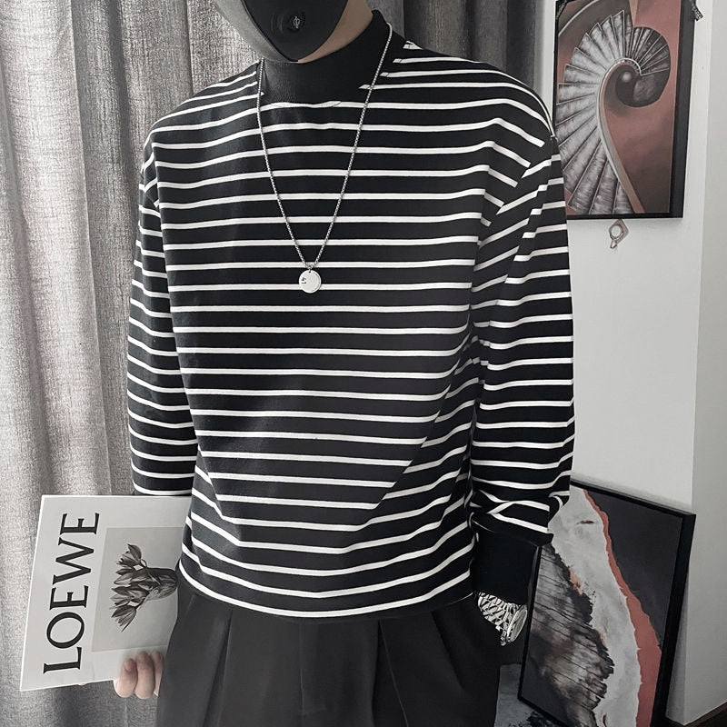 Black White Horizontal Stripes Long Sleeve Sweater