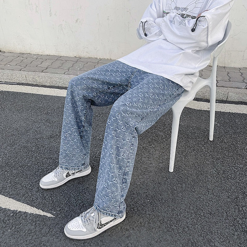 Leaf Pattern Denim Baggy Jeans