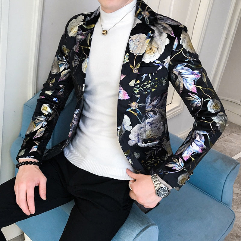 Flower Bloom New Pattern Slim Fit Style Men Blazer