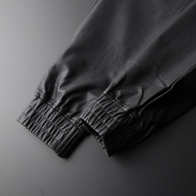Elastic Waist Black Leather Jogger Pants