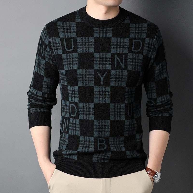 Checkered Letter Viscose Acrylic Knitwear