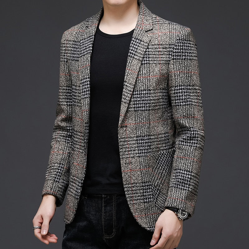 Classic Double Button Style Plaid Blazer