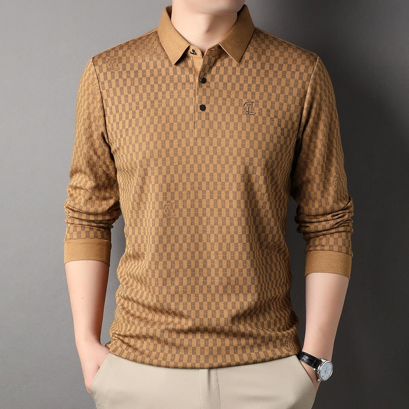 Geometric Pattern Wool Blends Polo Shirt