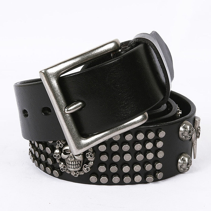 Luxurious Black Rock Skull Style Rivet Men Leather Belt