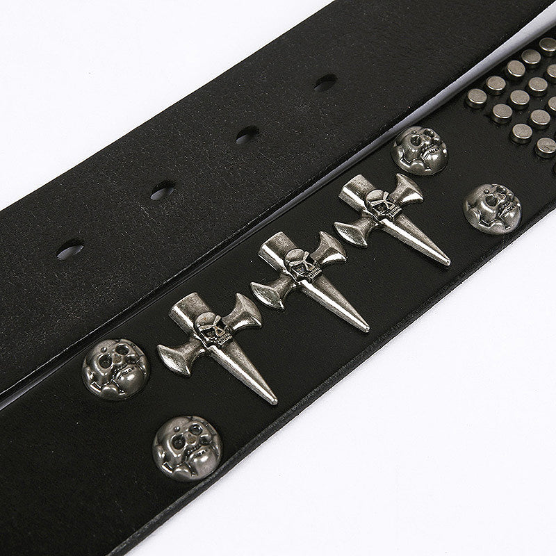 Luxurious Black Rock Skull Style Rivet Men Leather Belt