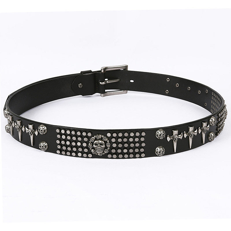 Luxurious Black Rock Skull Style Rivet Men Leather Belt