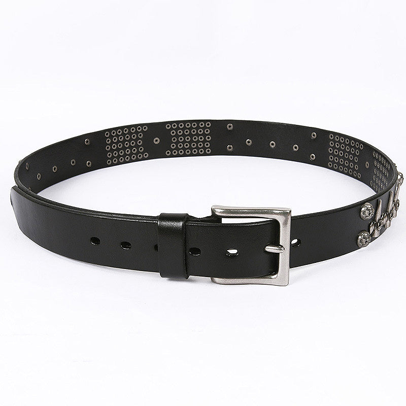 Luxurious Black Rock Skull Style Rivet Men Leather Belt