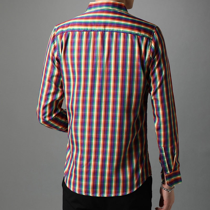 Semi Plaid Rainbow Stripe Patterned Shirt