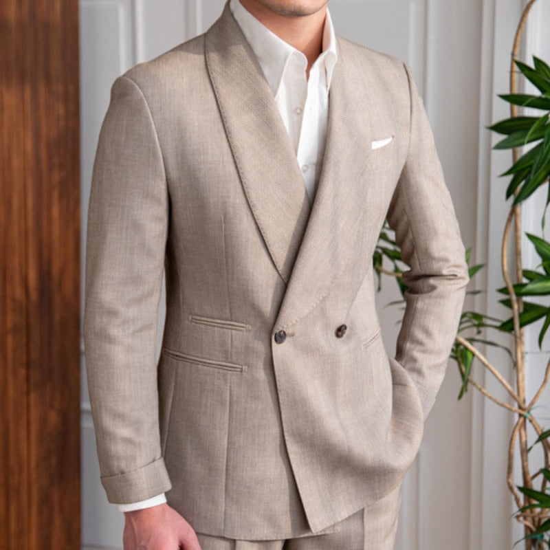 Solid Coffee Brown Color Double Breasted Suit