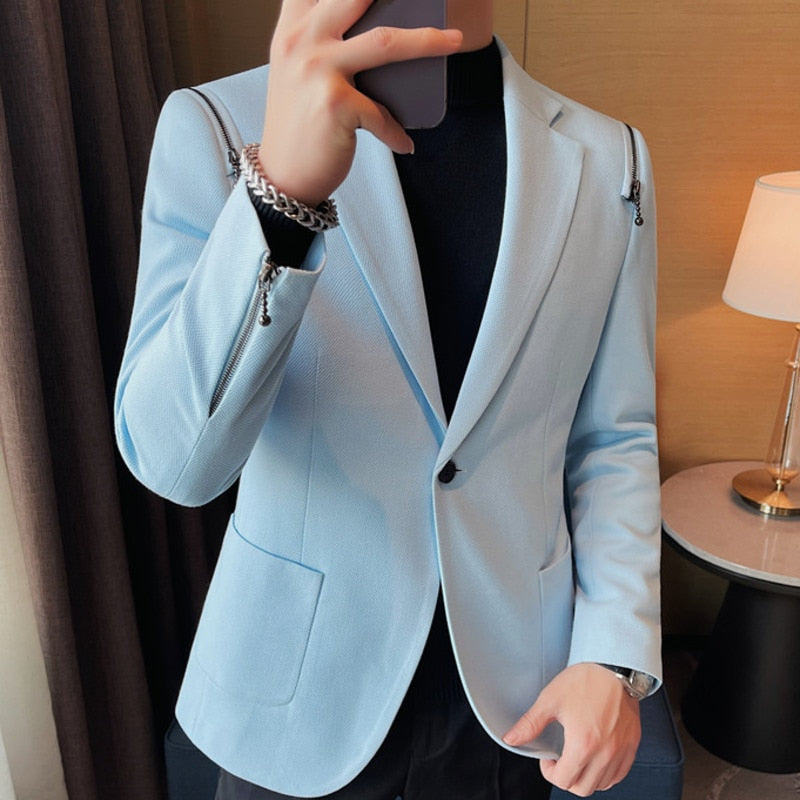 Zipper Decoration Solid Blazer