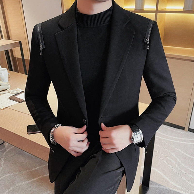 Zipper Decoration Solid Blazer