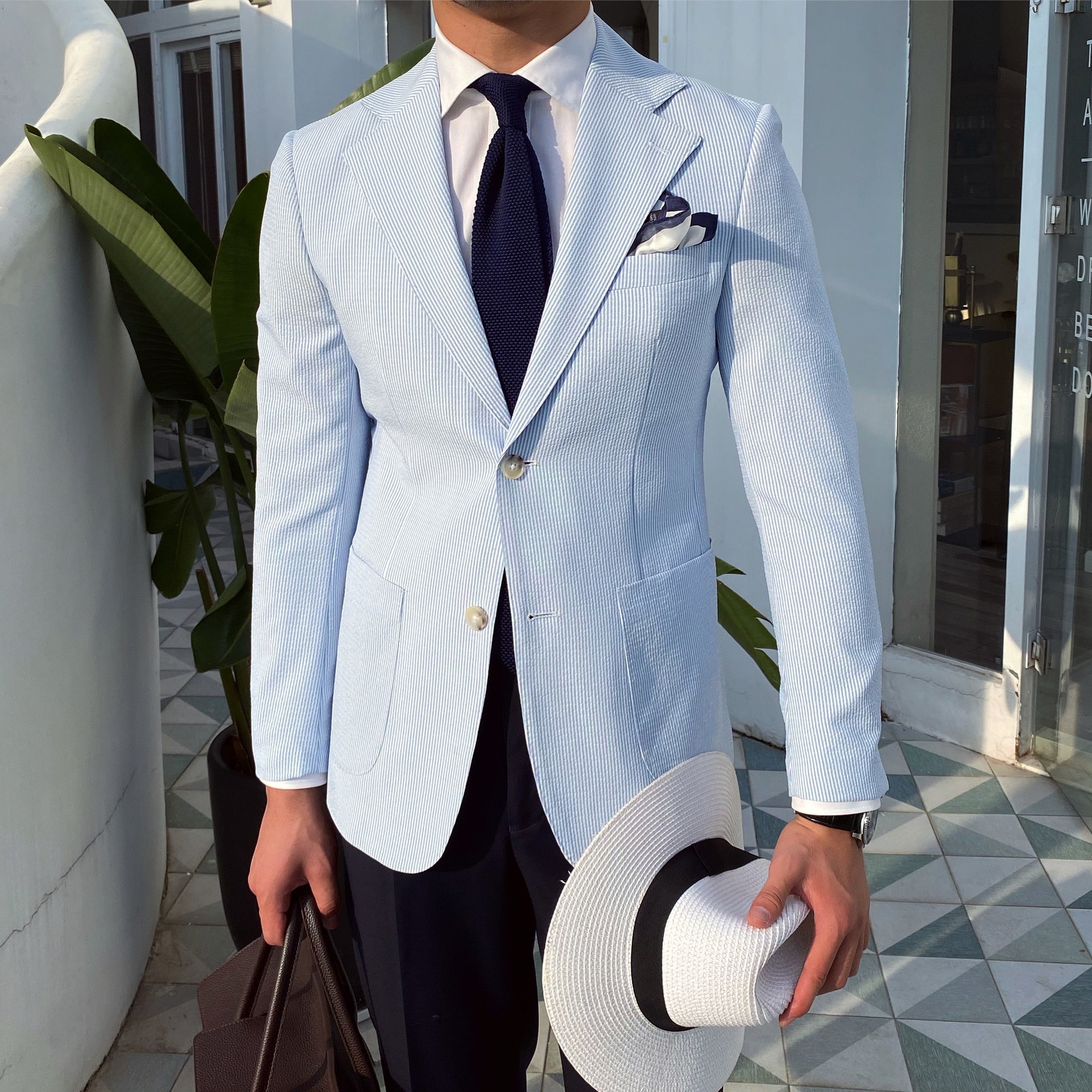 Light Blue Slim Fit Office Blazer