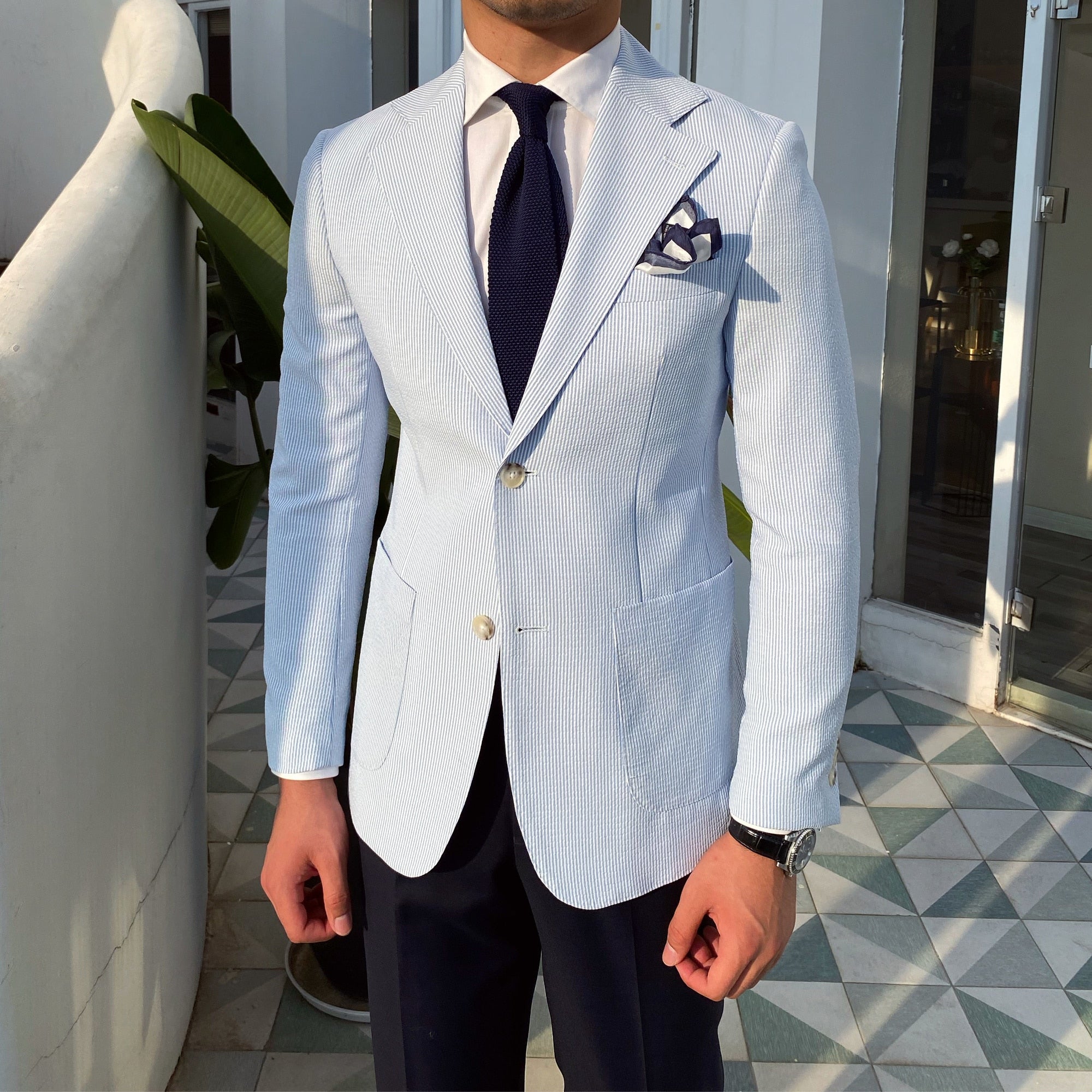 Light Blue Slim Fit Office Blazer