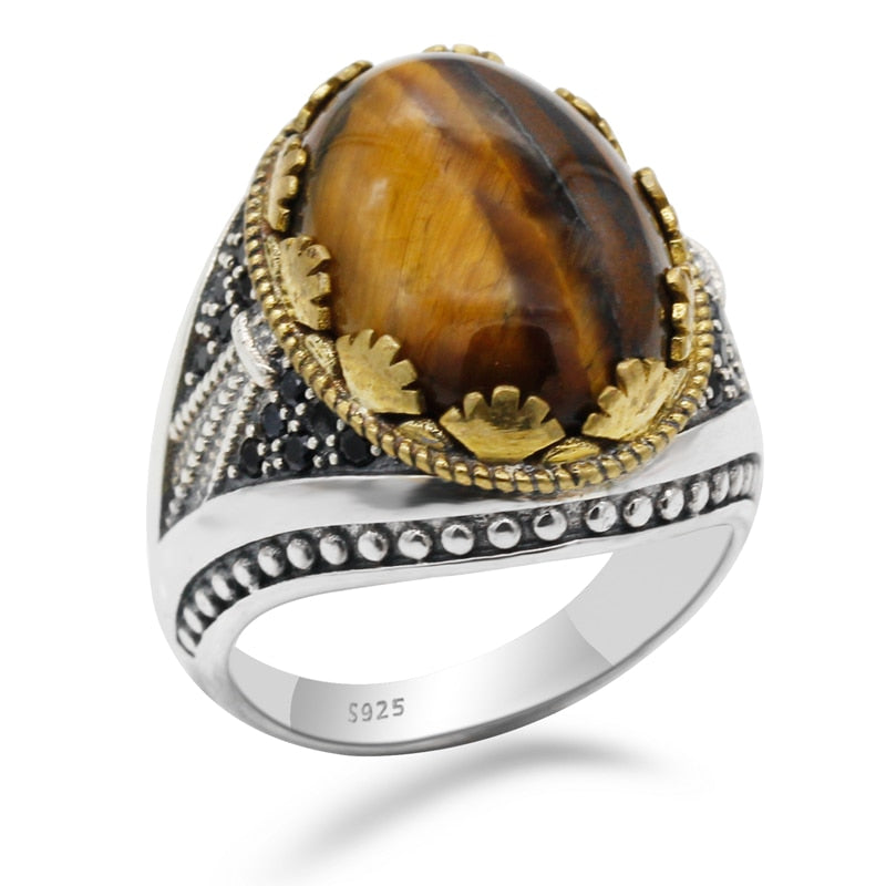 Sterling Silver Marine Onyx Stone Men Fashion Ring