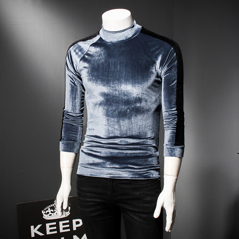 Turtleneck Men Winter Stripe Sleeve Velvet Sweater