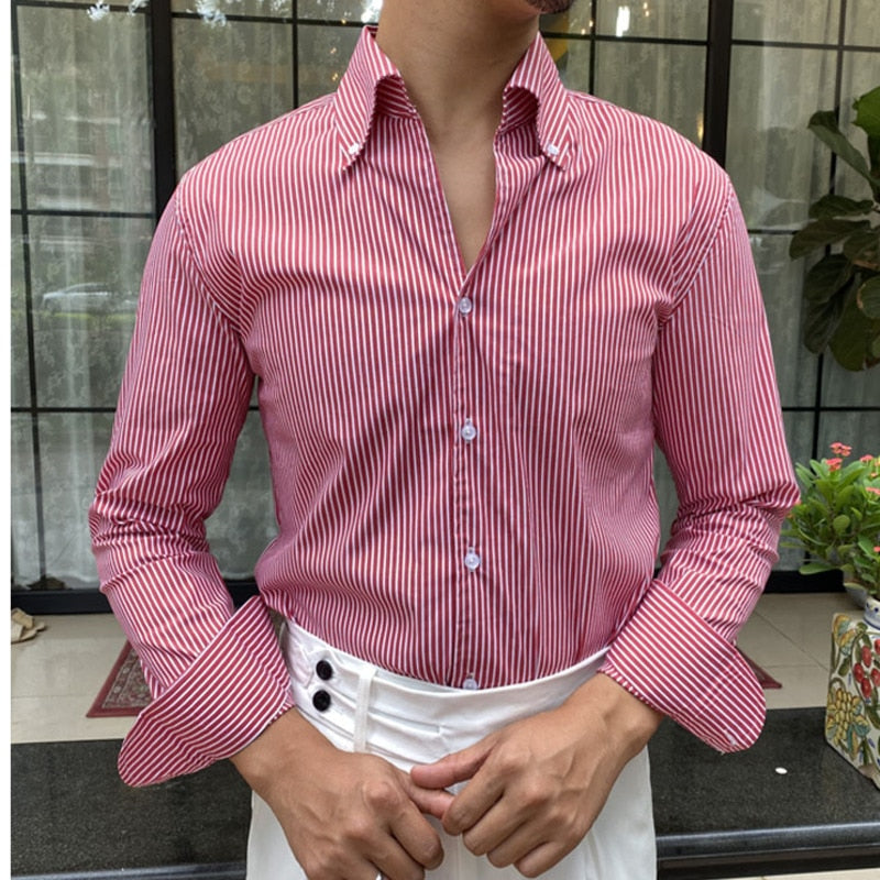 Two-Tone Vertical Stripes Casual Dress Shirt