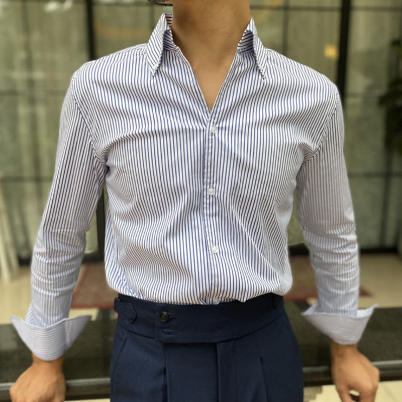 Two-Tone Vertical Stripes Casual Dress Shirt