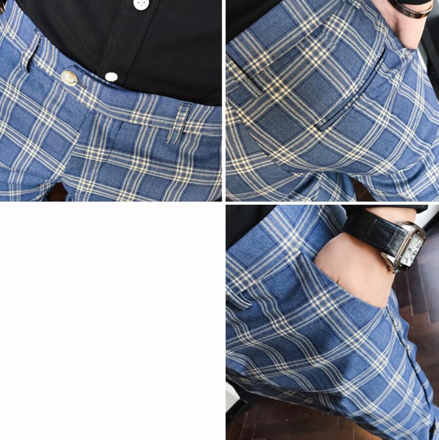 Plaid Business Casual Slim Fit Classic Vintage Men Trouser