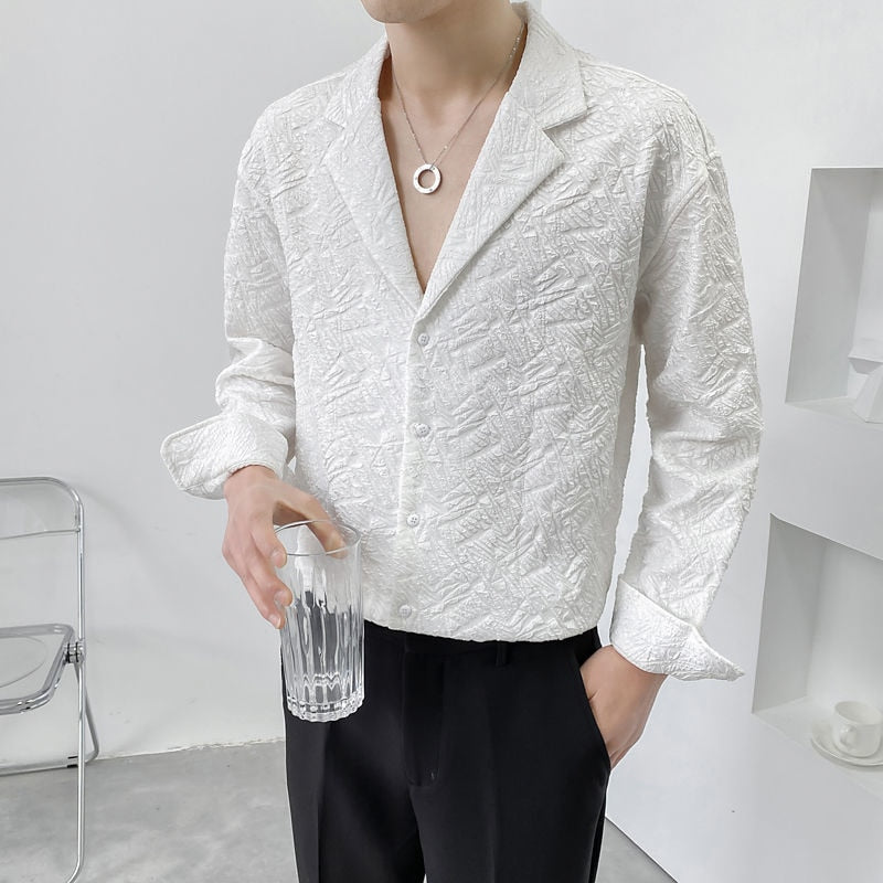 Notch Lapel Loose Long Sleeve Shirt