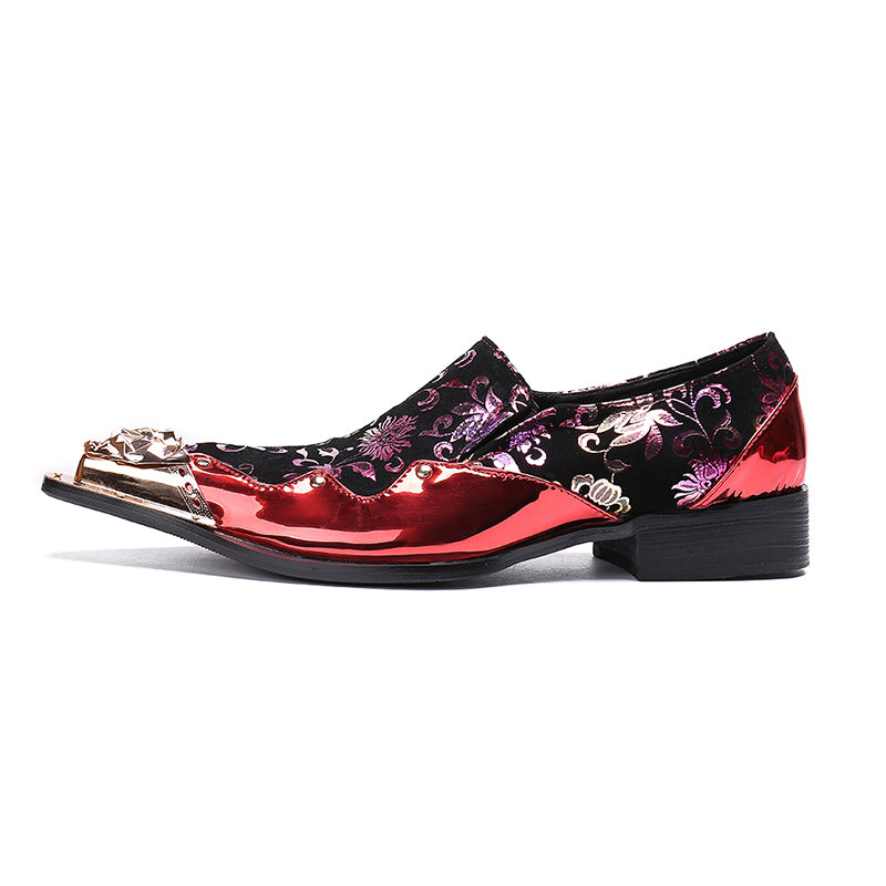 Metal Toe Multicolor Floral Metallic Prints Men Shoes