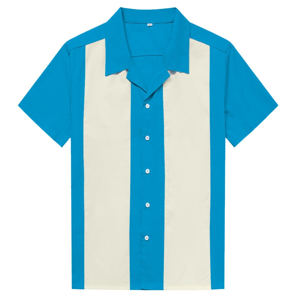 Vertical Striped Bicolor Men Casual Button Down Shirt