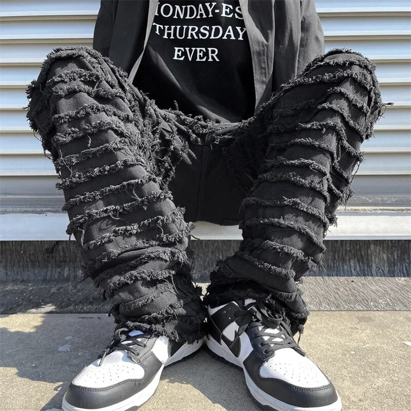 Hip Hop Striped Tassel Baggy Jeans