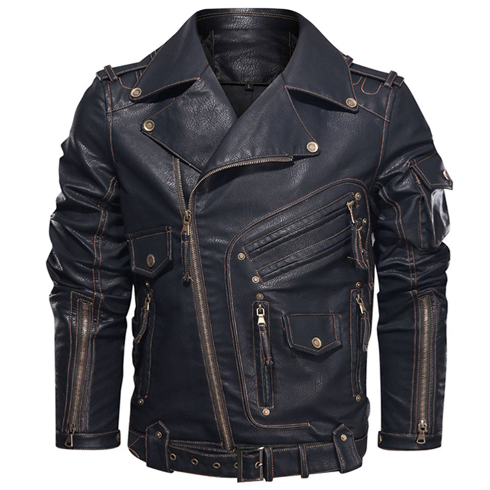 PU Leather Zipper Black Biker Jacket