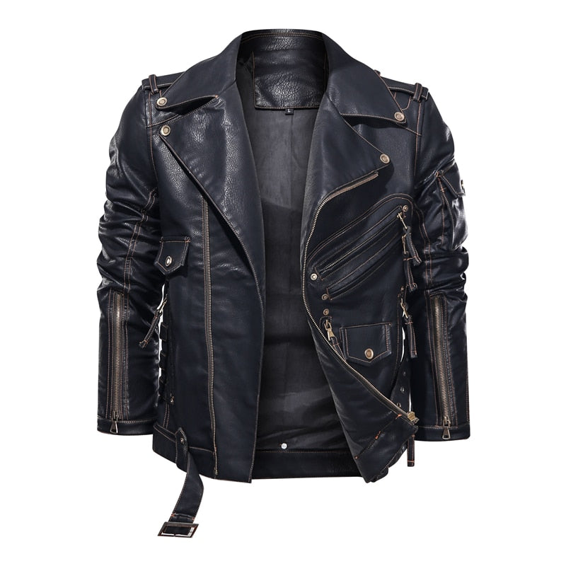 PU Leather Zipper Black Biker Jacket