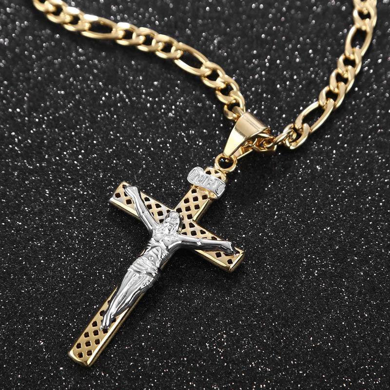 Christian Cross Pendant Stainless Steel Hollow Chain Men Necklaces