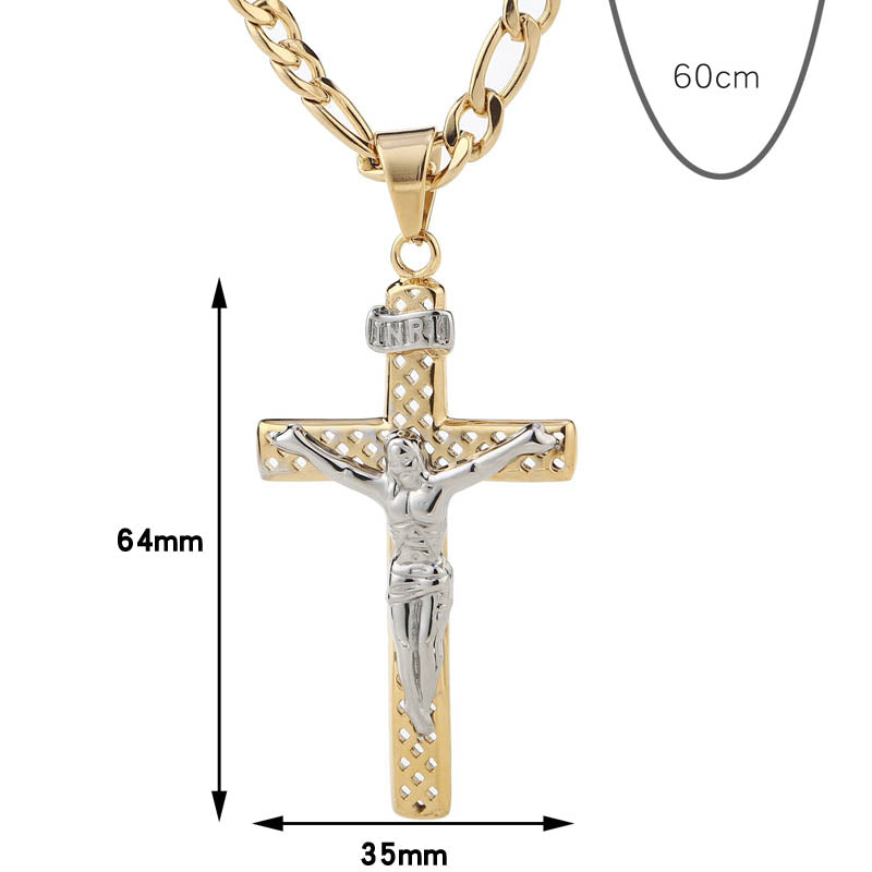 Christian Cross Pendant Stainless Steel Hollow Chain Men Necklaces