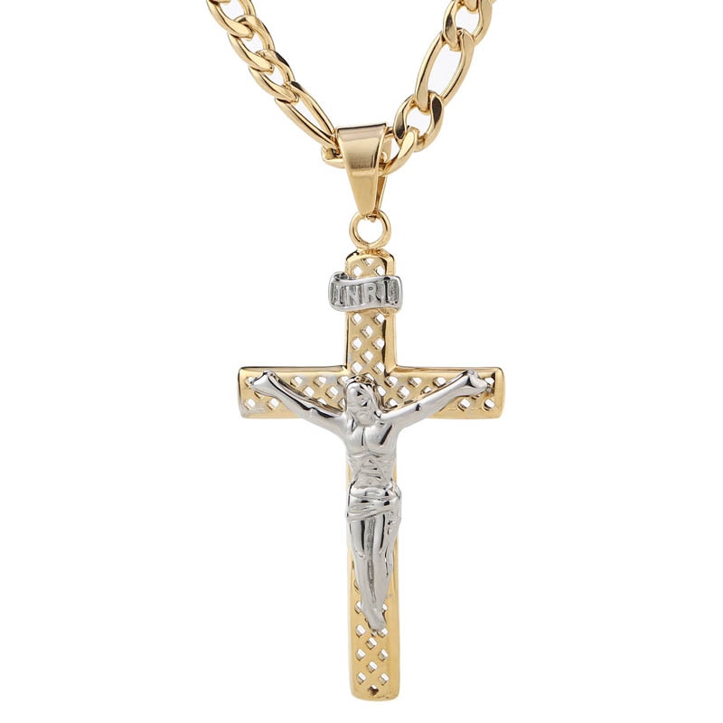 Christian Cross Pendant Stainless Steel Hollow Chain Men Necklaces