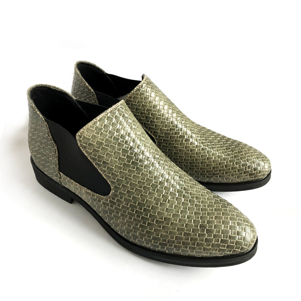 Solid Classic Hand Woven Textured Pattern Style Men Chelsea Boots