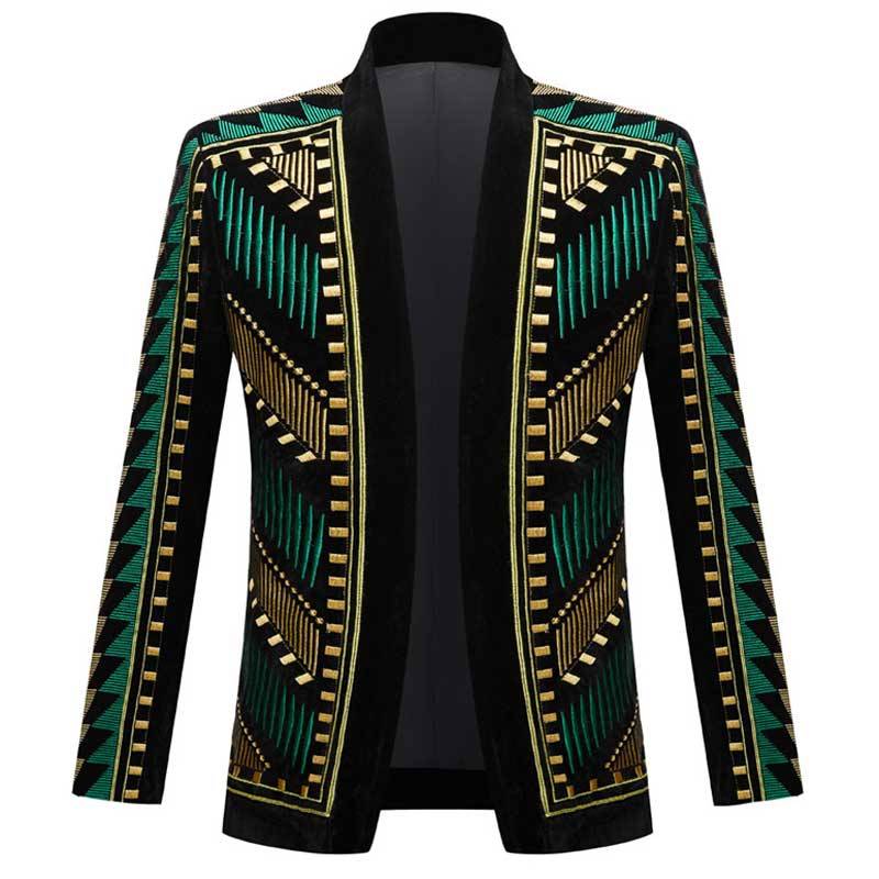 Green Gold African Style Embroidery Blazer