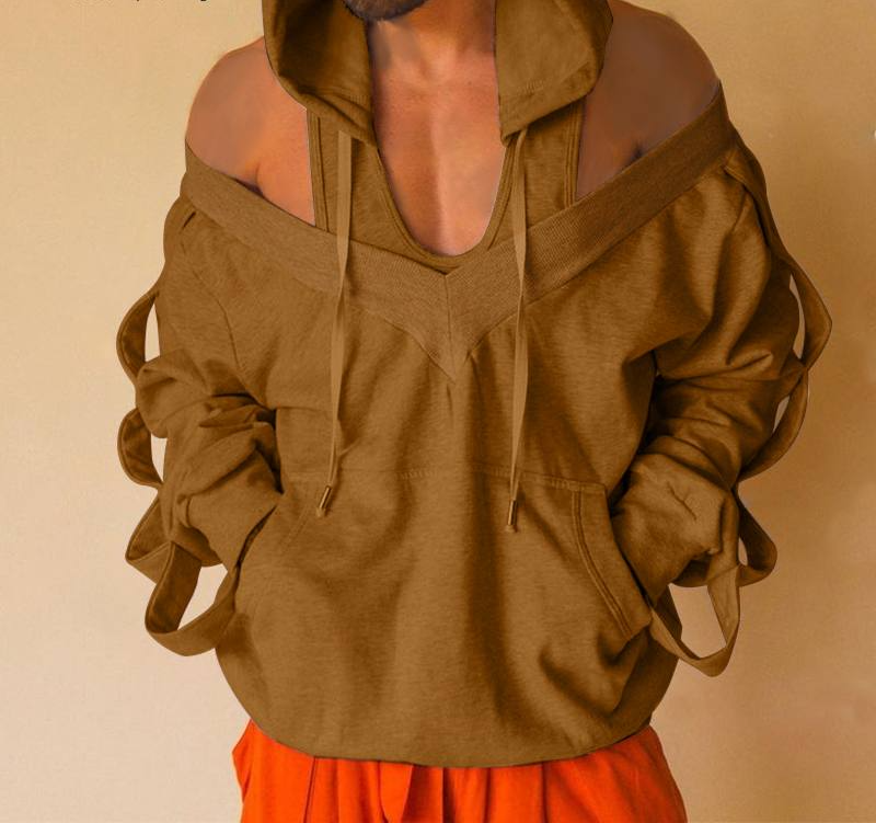 Hands Hollow Cut Off Shoulder Hoodie Jacket