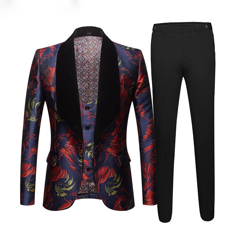 Tuxedo Big Shawl Lapel Three Pieces Costume Set Men Suit