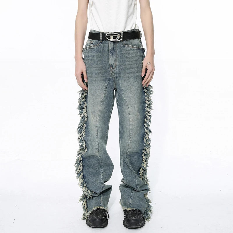 Ragged Edge Splicing Loose Jeans