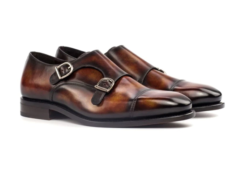 Luxury Double Monk Genuine Leather Buckle Strap Shoes