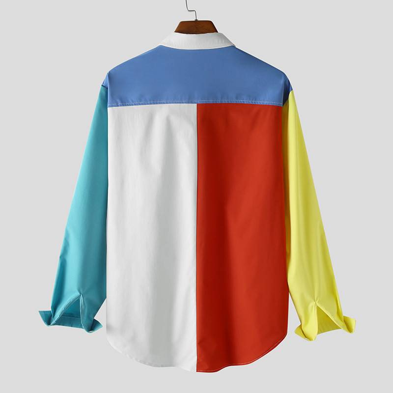 Solid Colorful Patchwork Long-Sleeved Shirts