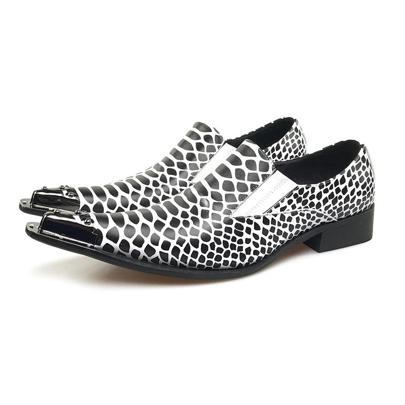 Snake Pattern Pointed Toe Men Loafer Shoe with Toe Metal Detail - FanFreakz