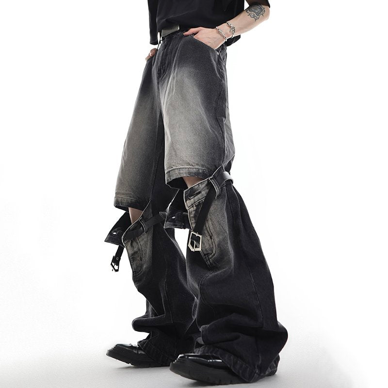 Hollow Patchwork Wide Leg Denim Pants