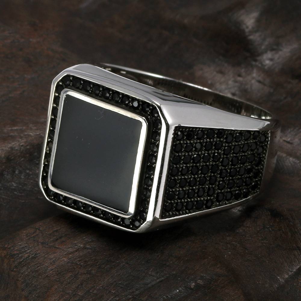 Onyx Stone Decorated Black Square Rings