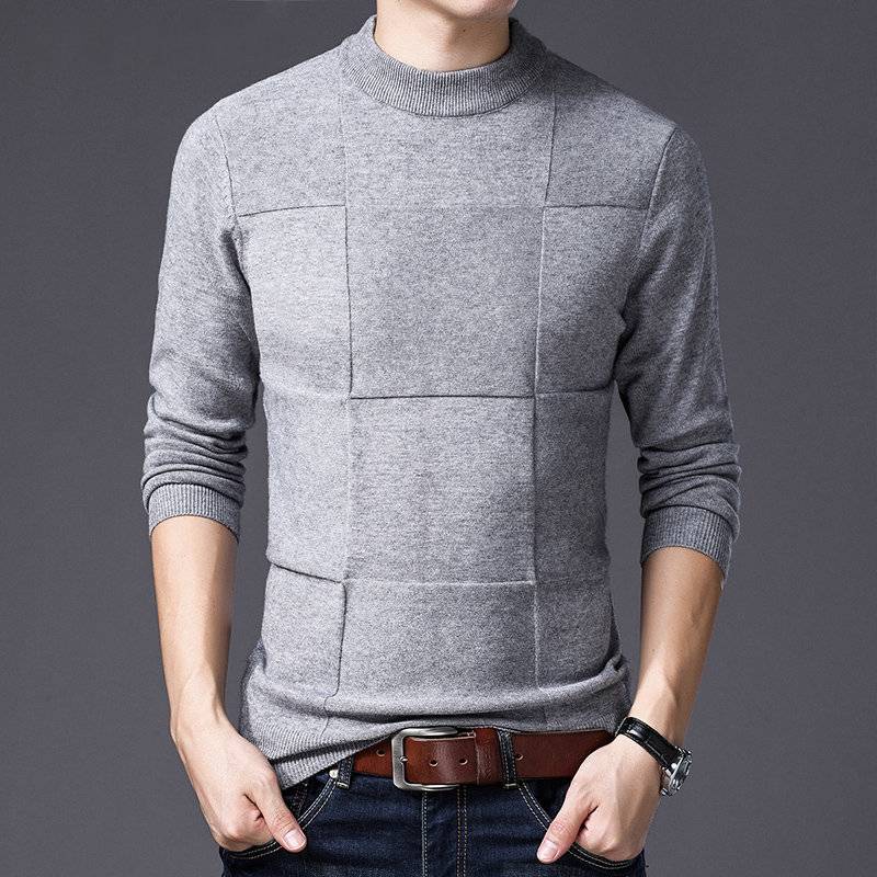 Solid Checkered Knitted Pullover Sweater