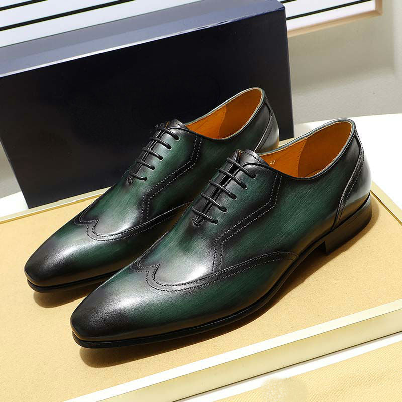 Excellent Black Green Hand Crafted Wingtip Men Oxfords Shoes