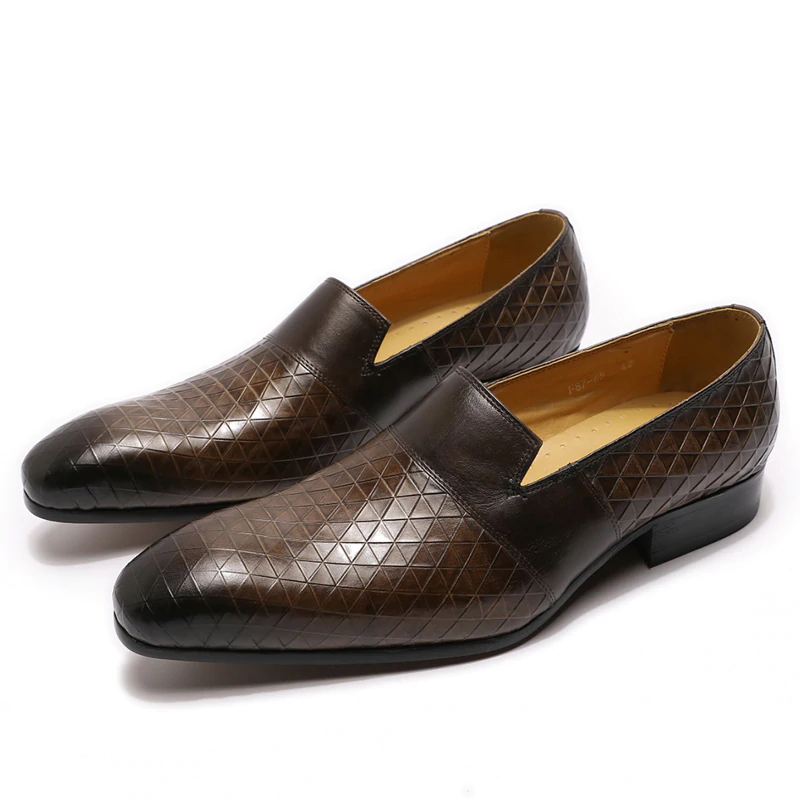 Mens Cow Leather Shoes Brown Slip On Pointed Toe