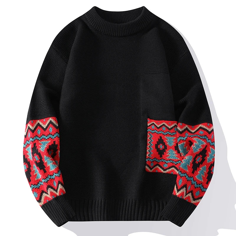 Tribal Patchwork Pattern Thick Sweater