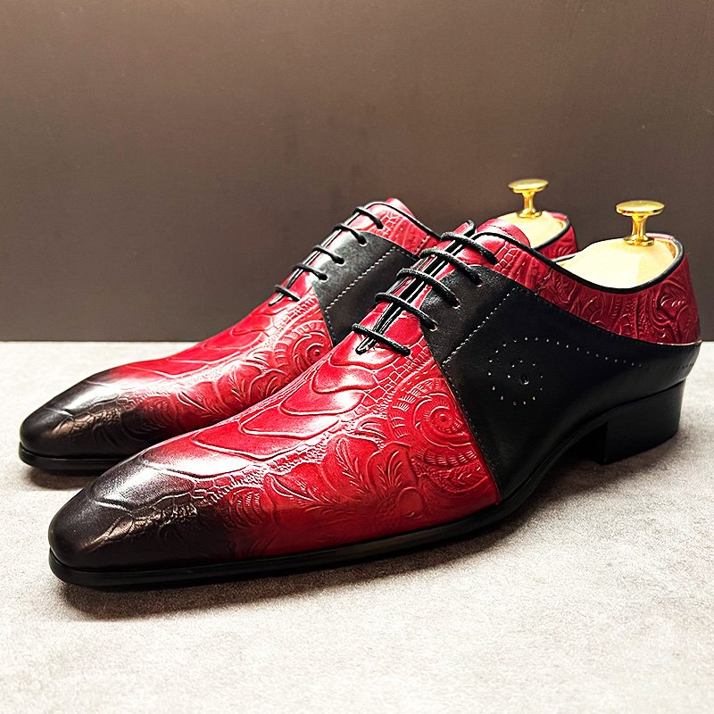 Red Black Embossed Genuine Leather Shoes