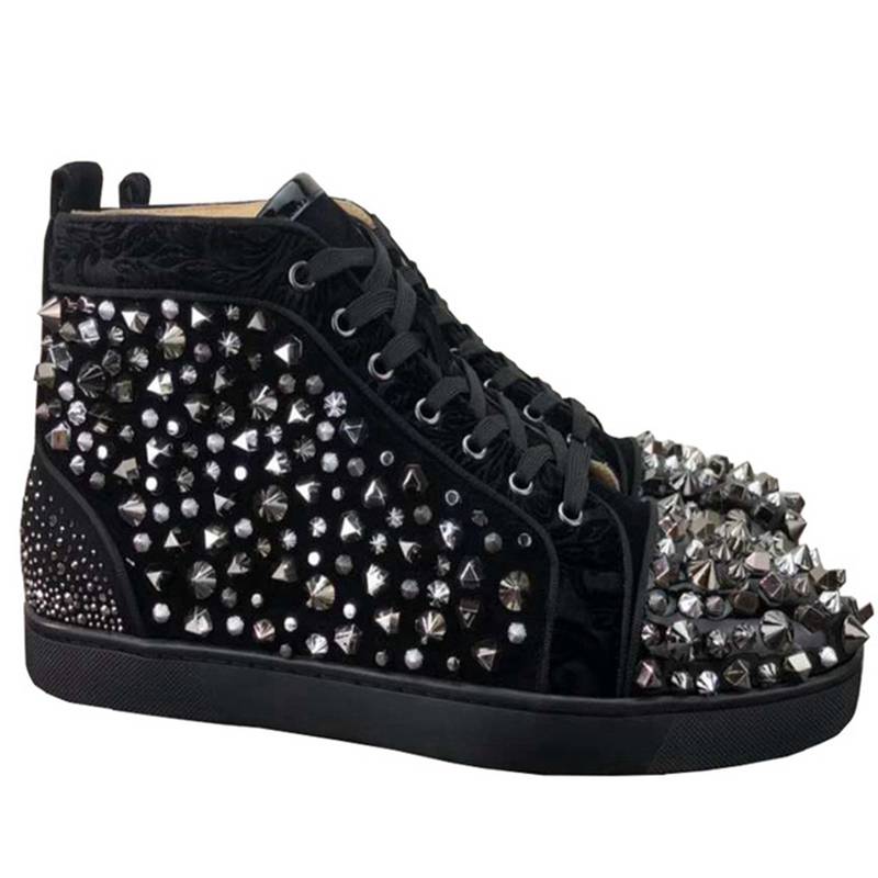 Black with Spikes Studded Lace Up High Top Style Men Sneakers