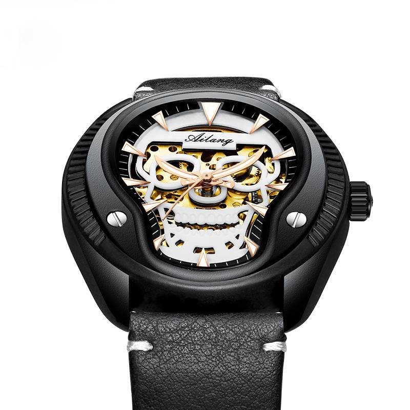 Gold Silver Skull Head Skeleton Mechanical Men Watch