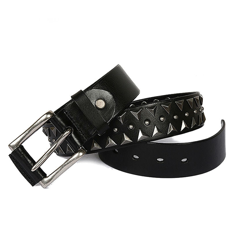 Cowboy Style Pyramid Shape Metal Rivet Men Belt - FanFreakz