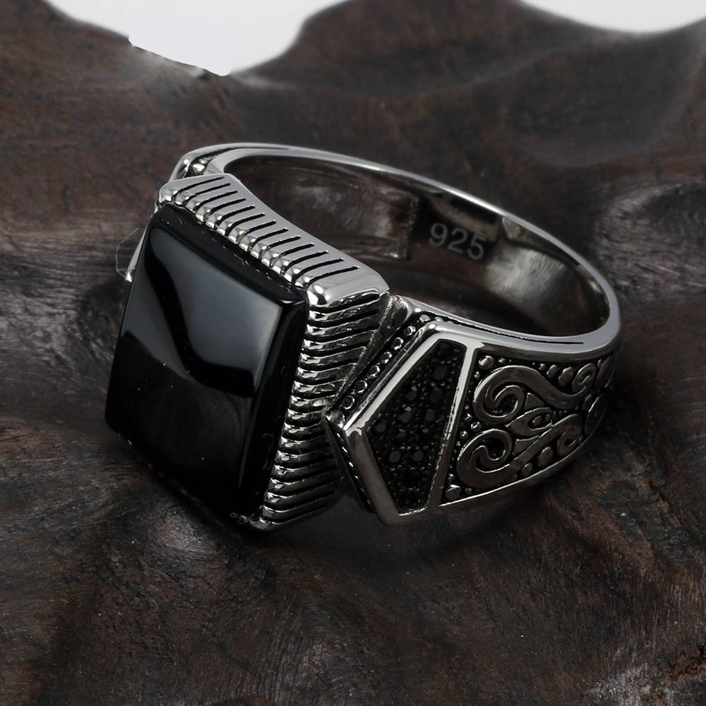 Antique Turkish Silver Black Stone Rings